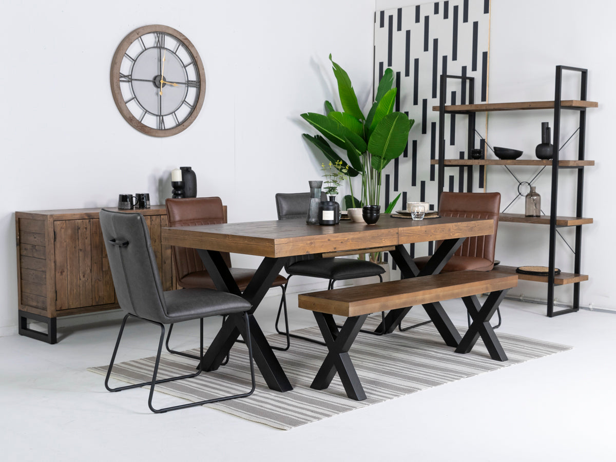 Brooklyn Large Extendable Cross Leg Dining Table (180cm - 240cm) & Grainger Grey Dining Chairs