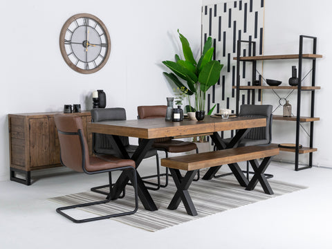 Brooklyn Large Extendable Cross Leg Dining Table (180cm - 240cm) & Auburn Brown Dining Chairs