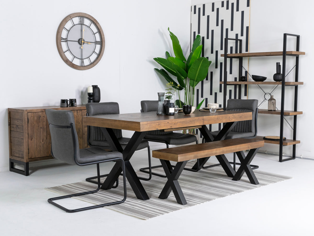 Brooklyn Large Extendable Cross Leg Dining Table (180cm - 240cm) & Auburn Grey Dining Chairs