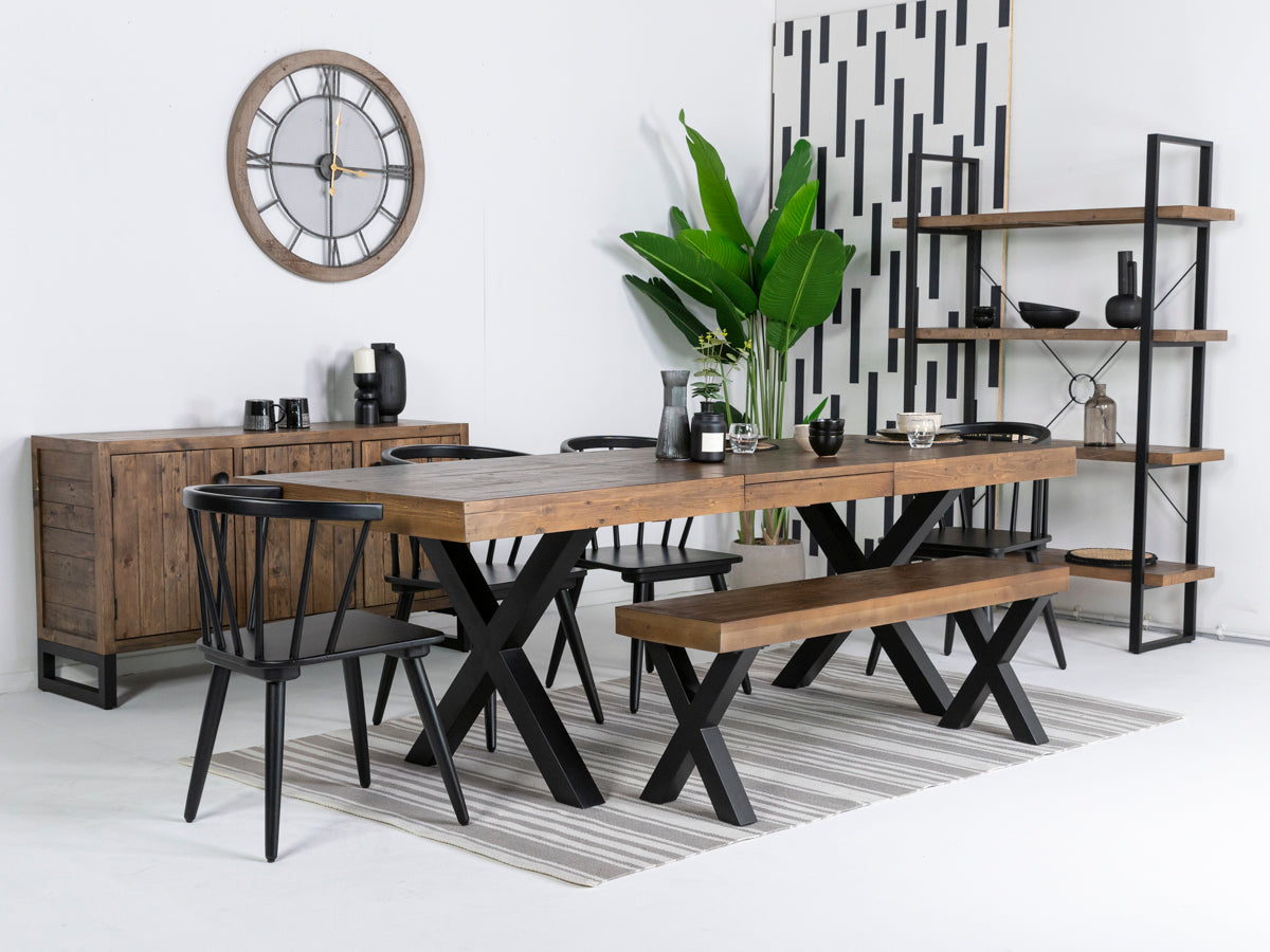 Brooklyn Large Extendable Cross Leg Dining Table (180cm - 240cm) & Bogart Dining Chairs