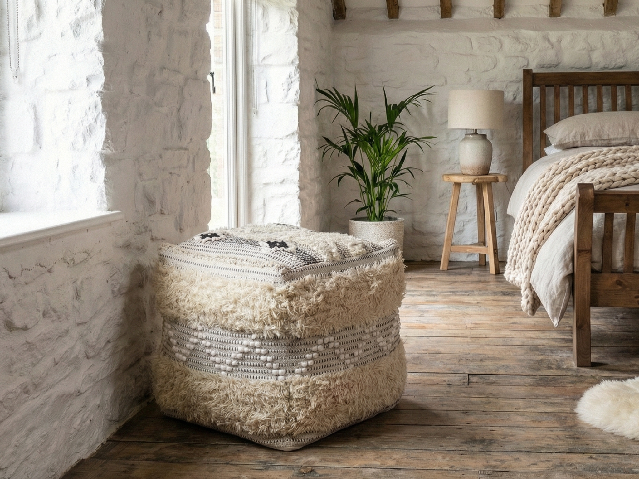 Seema Natural Kantha Pouffe