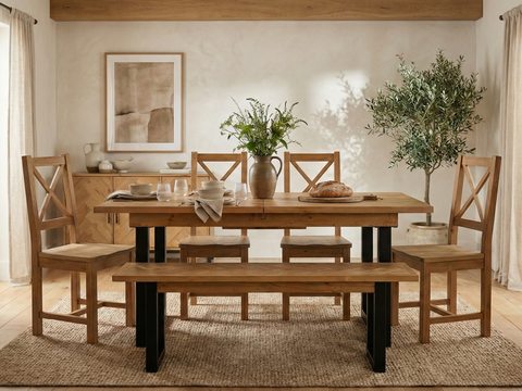 Tulsa Extendable Dining Table (140cm - 180cm) & Dining Bench