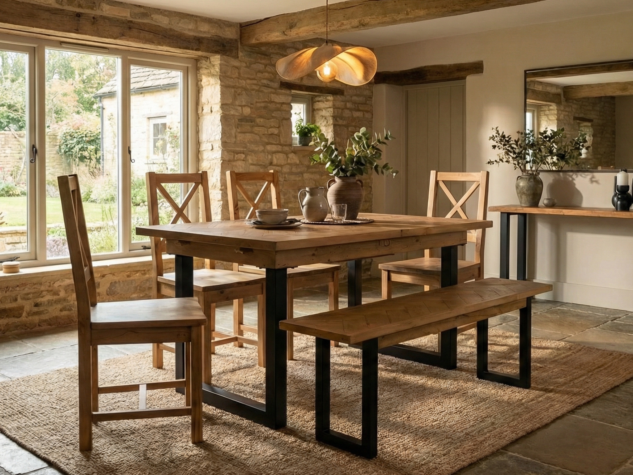 Tulsa Extendable Dining Table (140cm - 180cm) & Dining Bench