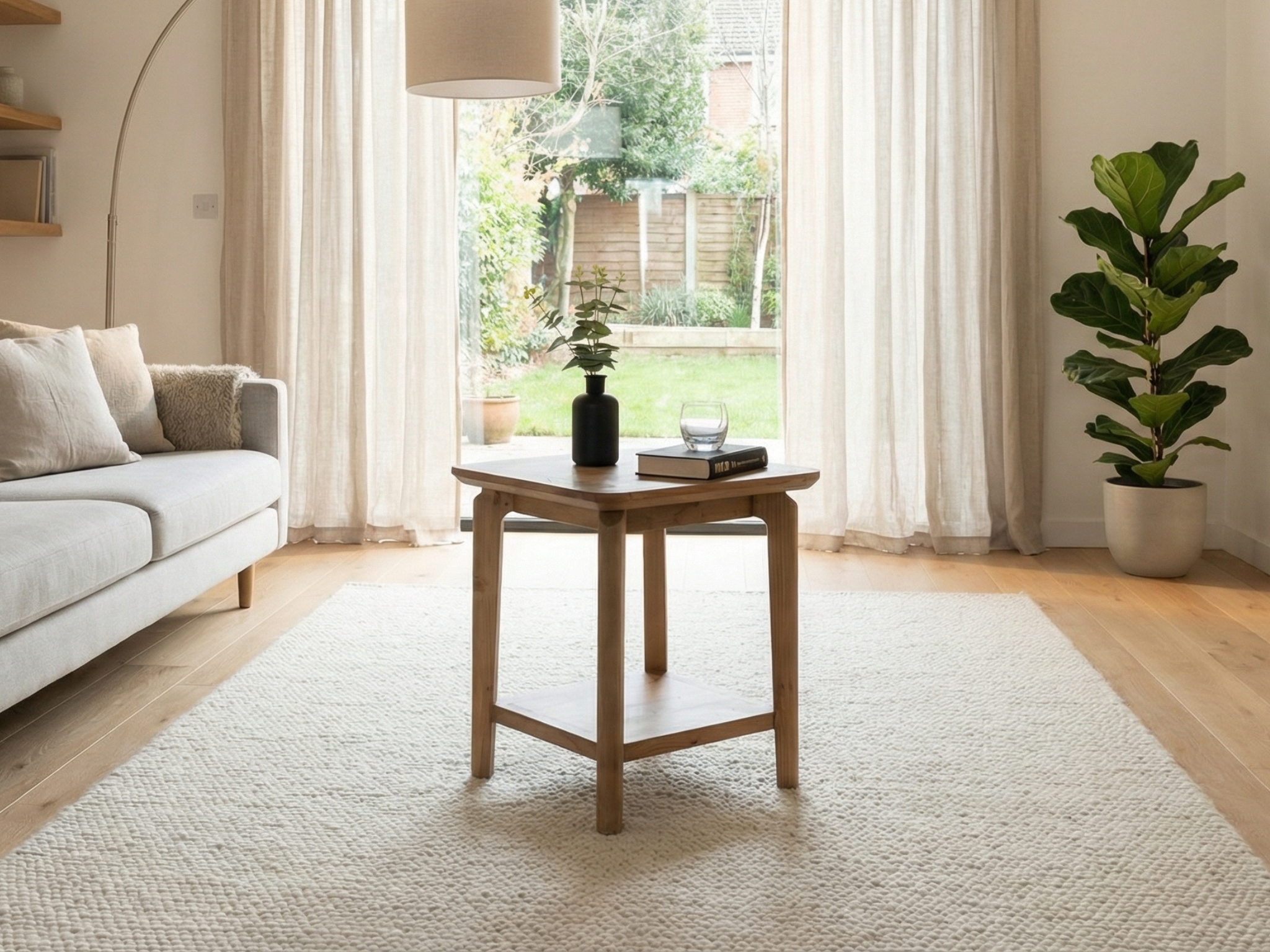 Scandi Lamp table With Shelf