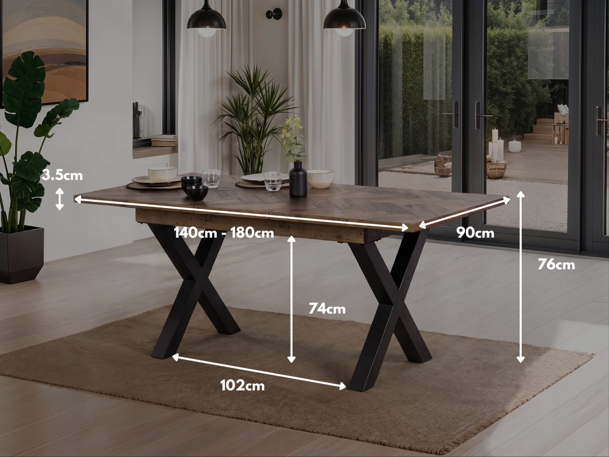 Tulsa Dark Cross Leg Extendable Dining Table (140cm - 180cm)