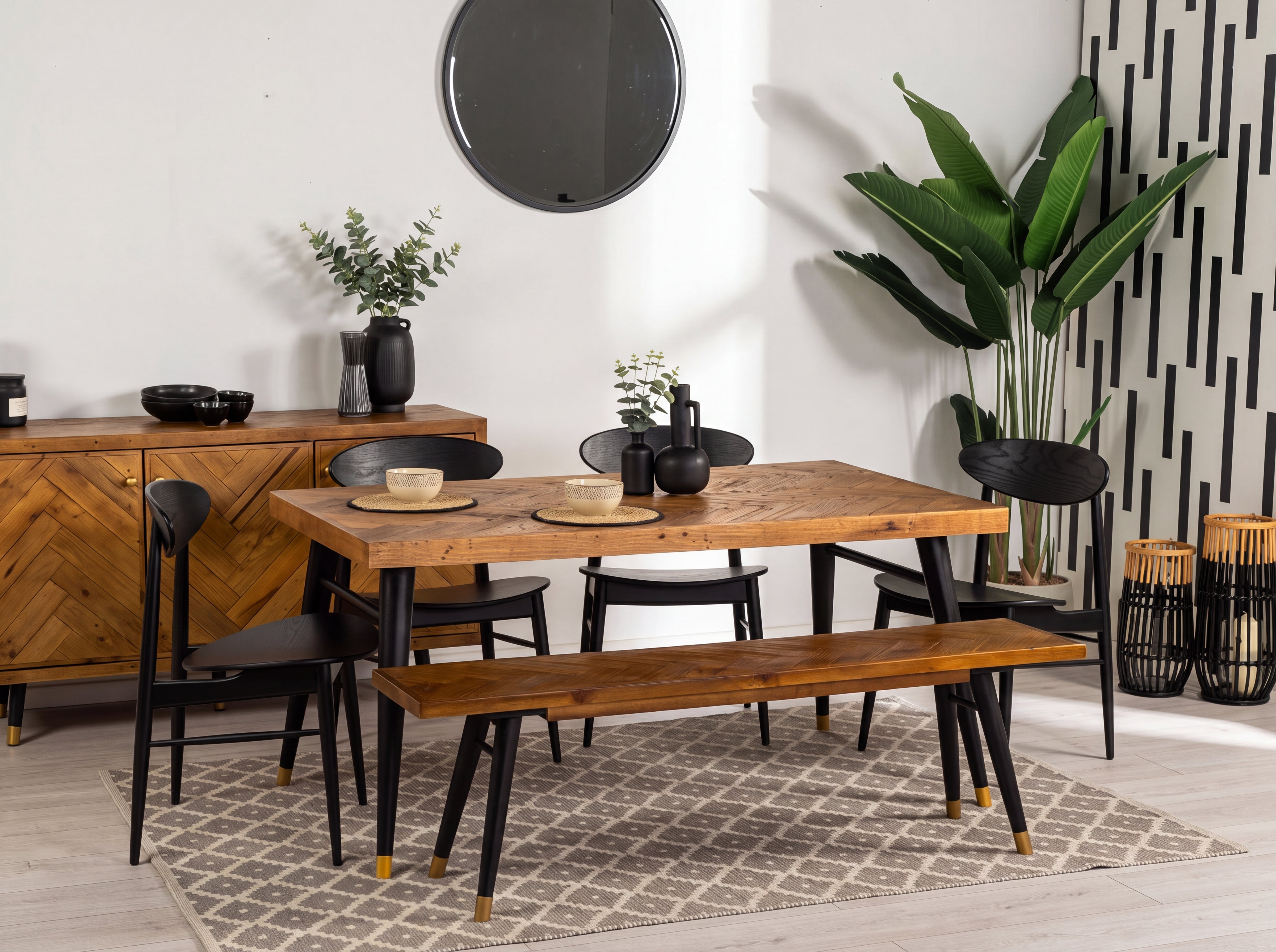 Mode Fixed Top Dining Table (180cm) & Black Gabo Dining Chairs