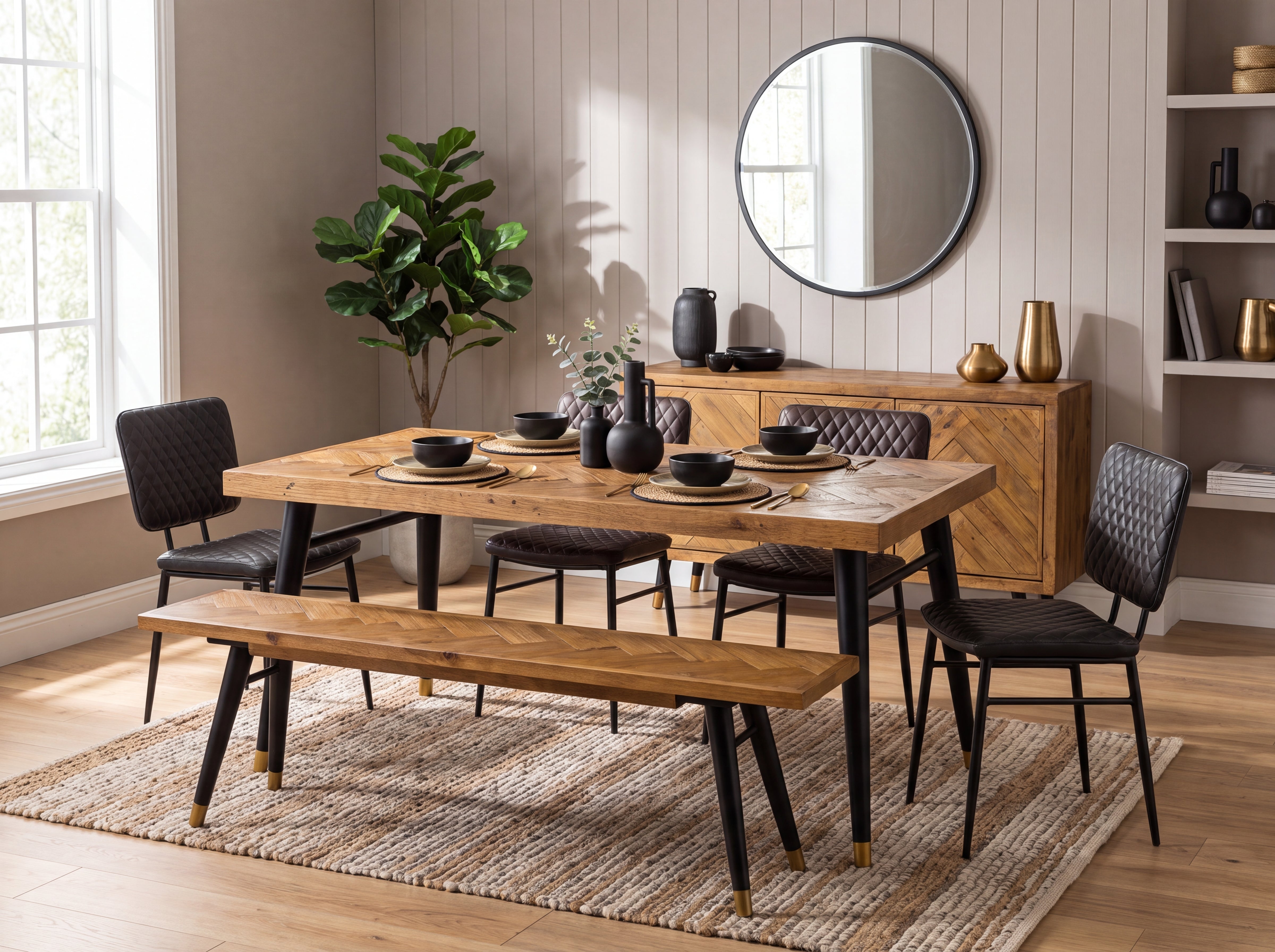 Mode Fixed Top Dining Table (180cm) & Grey Houston Dining Chairs