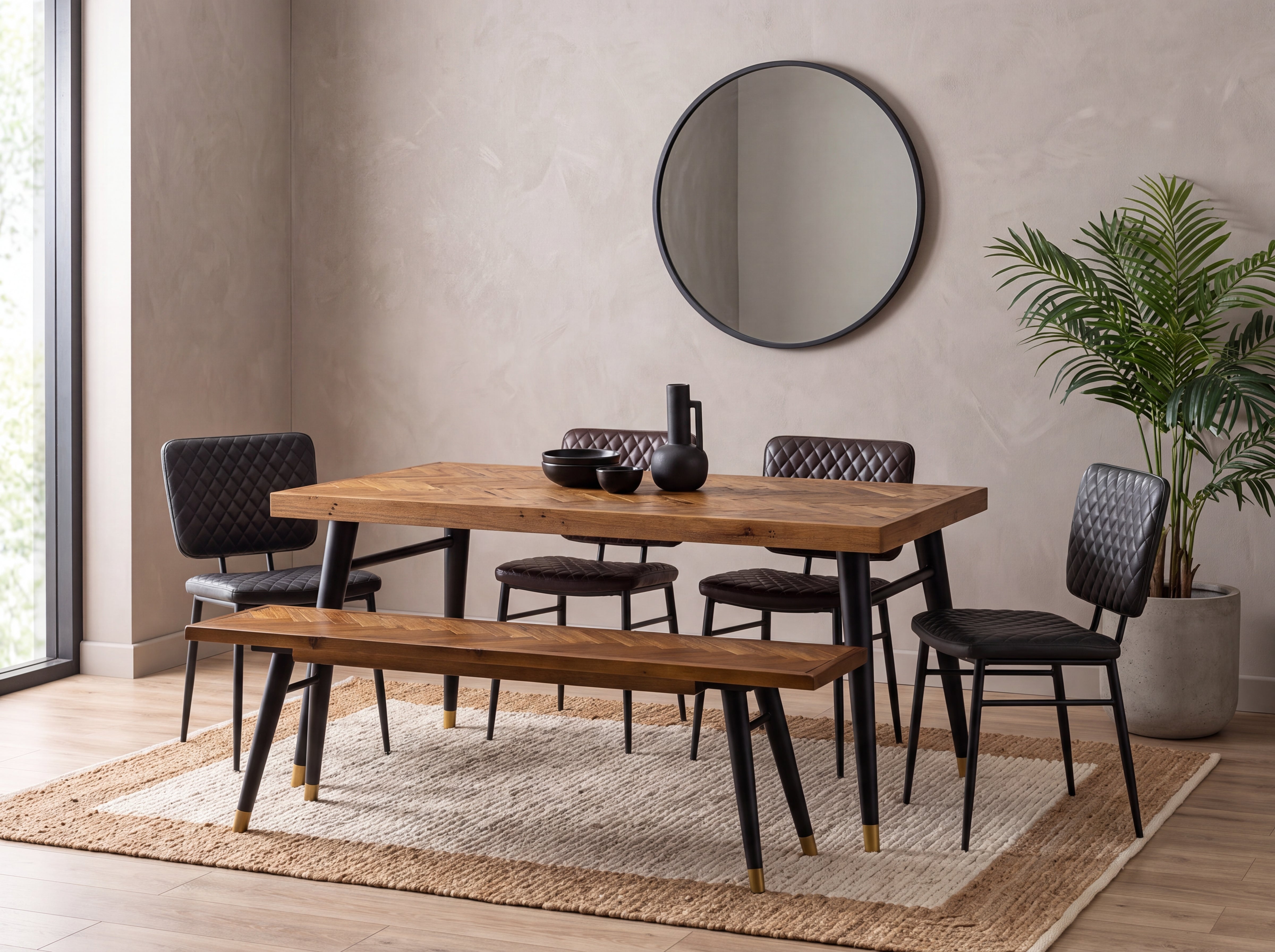 Mode Fixed Top Dining Table (180cm) & Brown Houston Dining Chairs