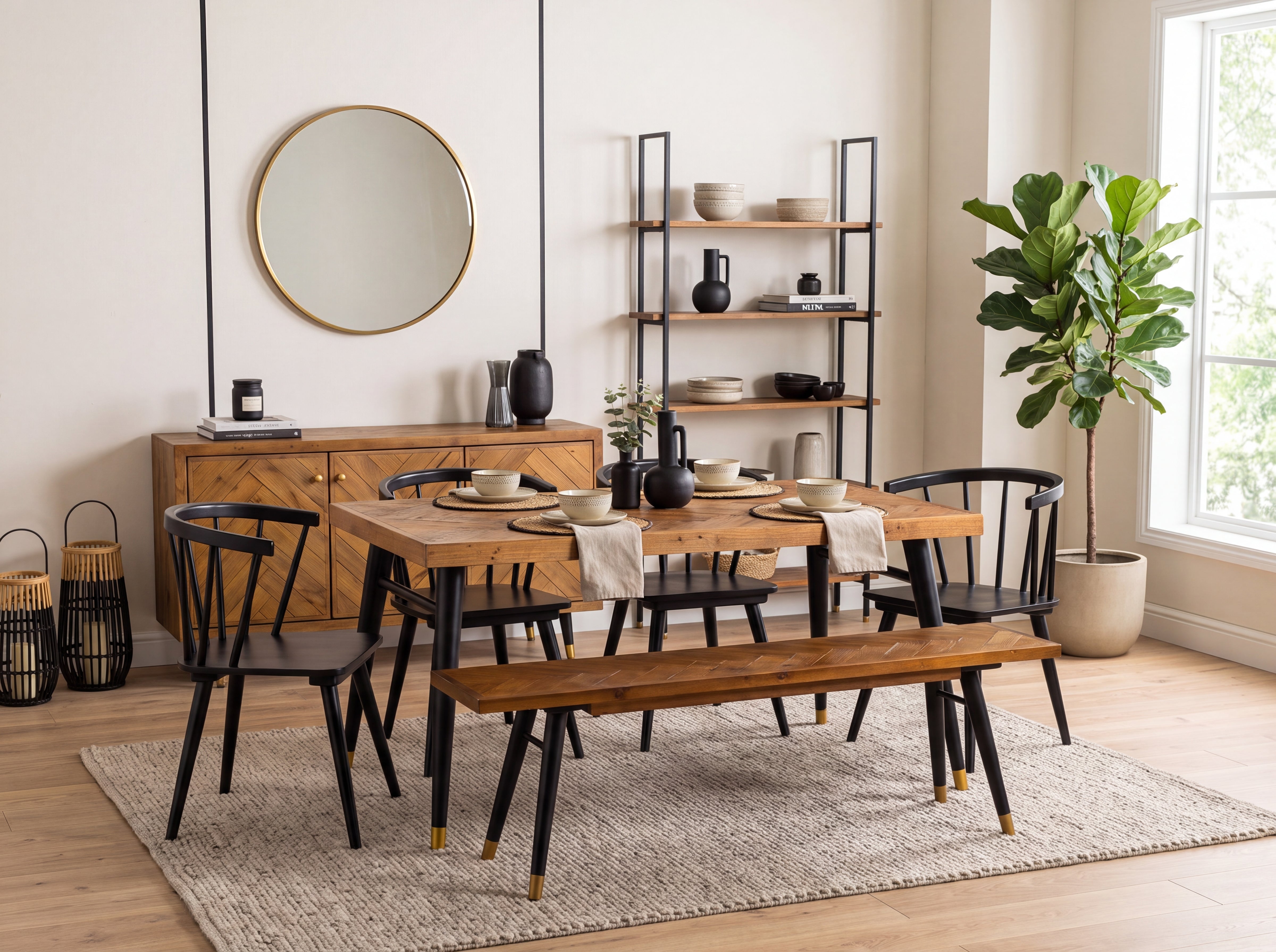 Mode Fixed Top Dining Table (160cm) & Black Bogart Dining Chairs