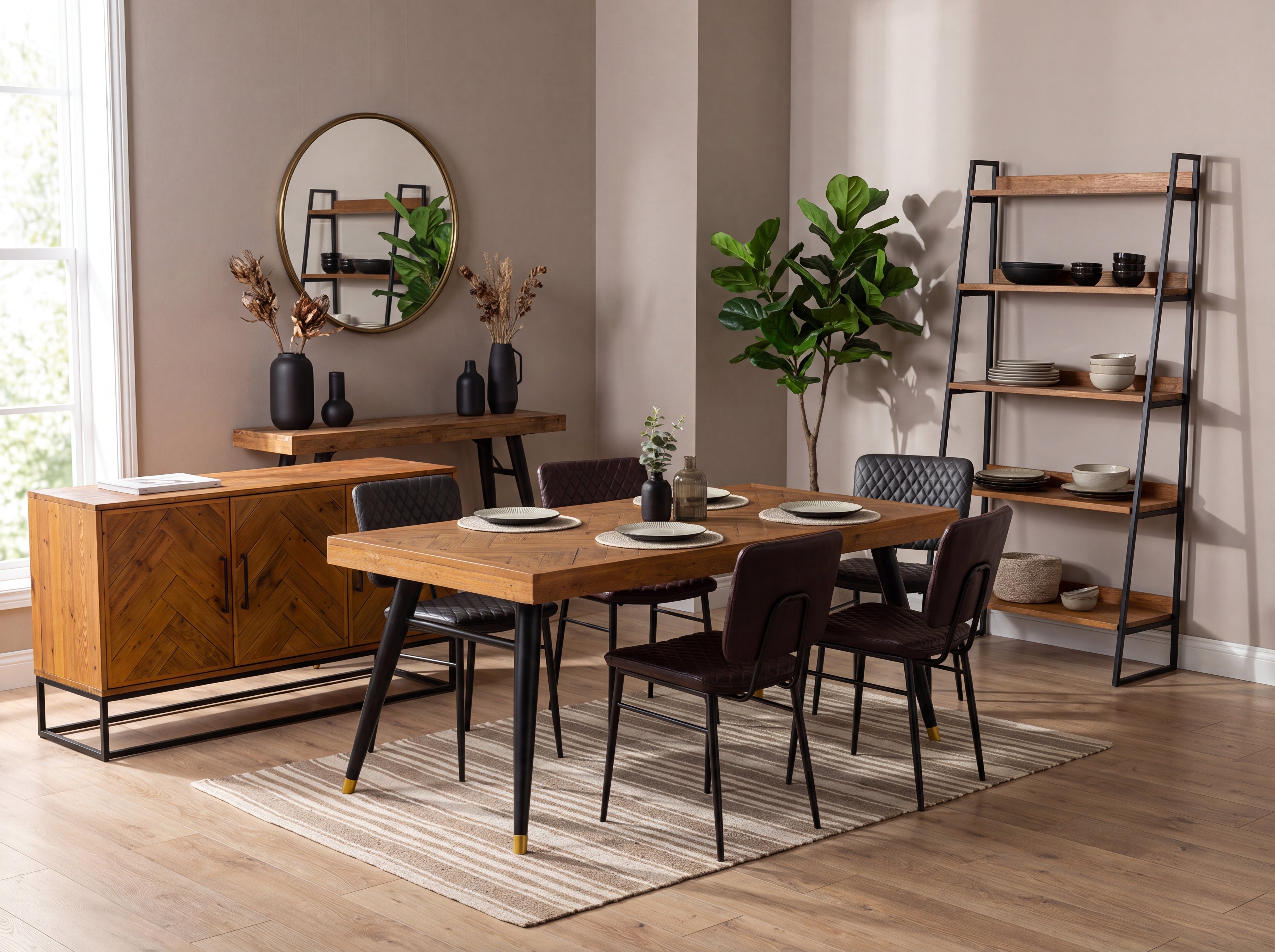 Mode 180-240cm Extendable Dining Table & Grey Houston Dining Chairs