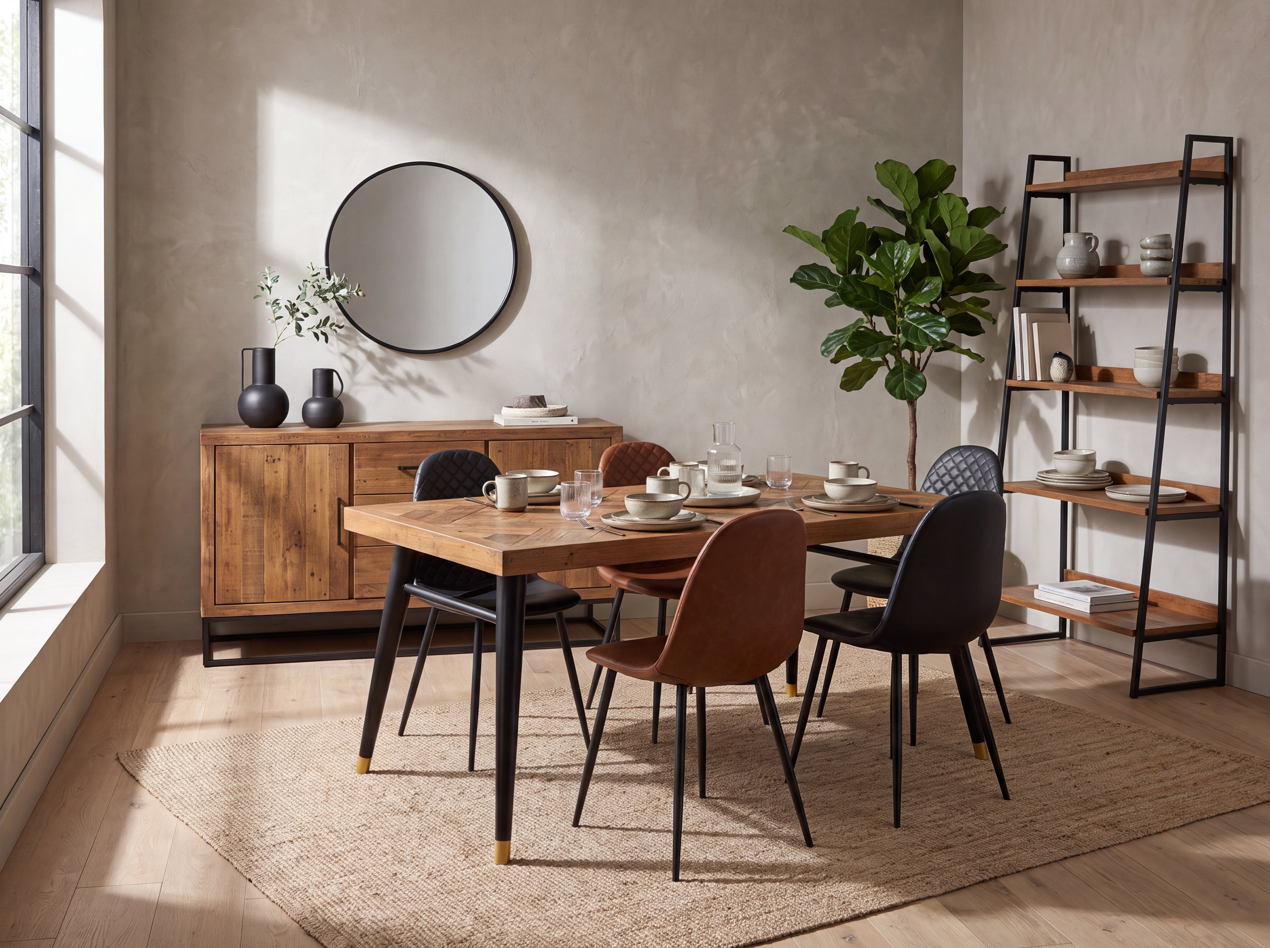 Mode 140-180cm Extendable Dining Table & Tan Dallas Dining Chairs