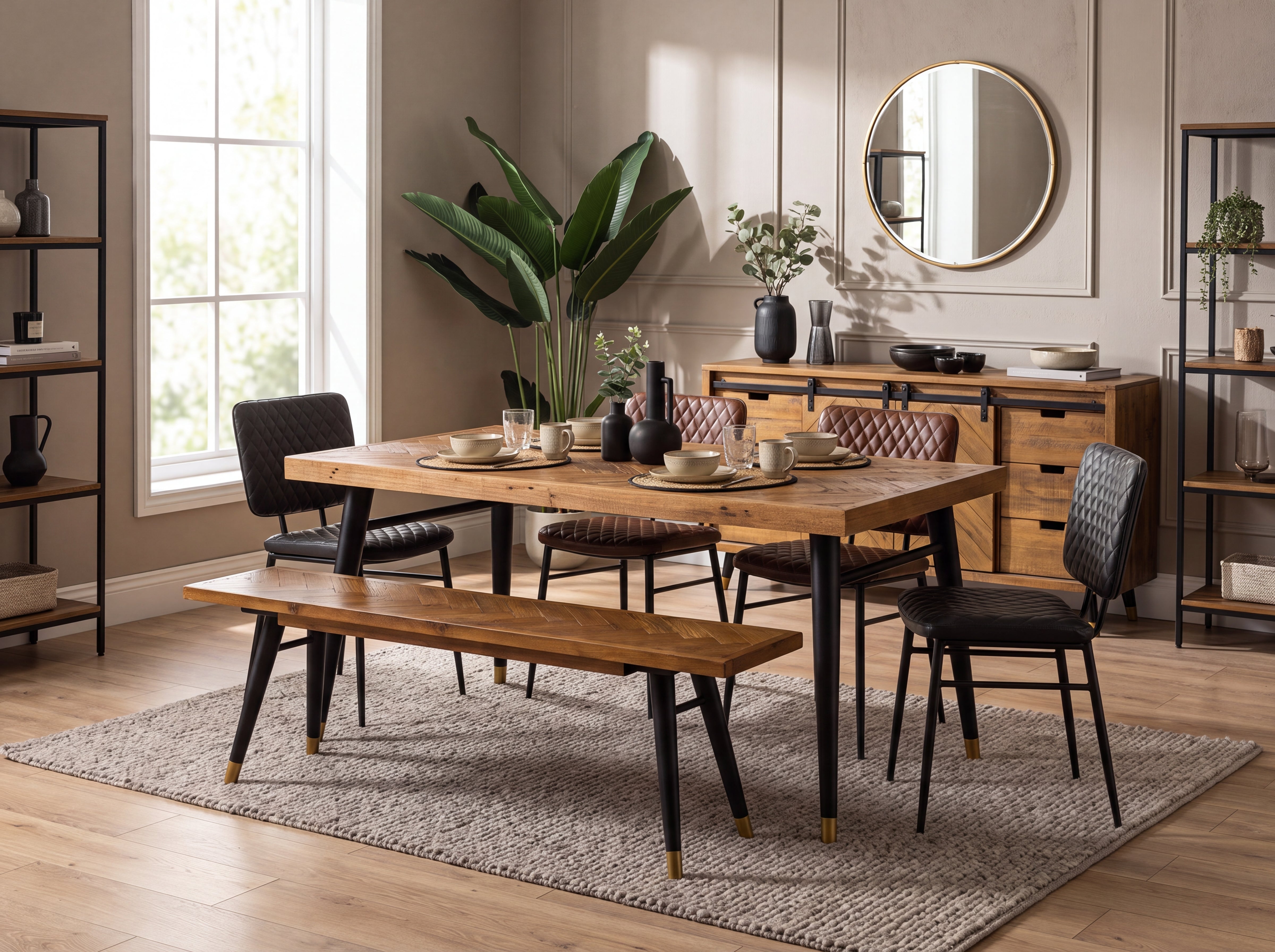 Mode Fixed Top Dining Table (160cm) & Grey Houston Dining Chairs