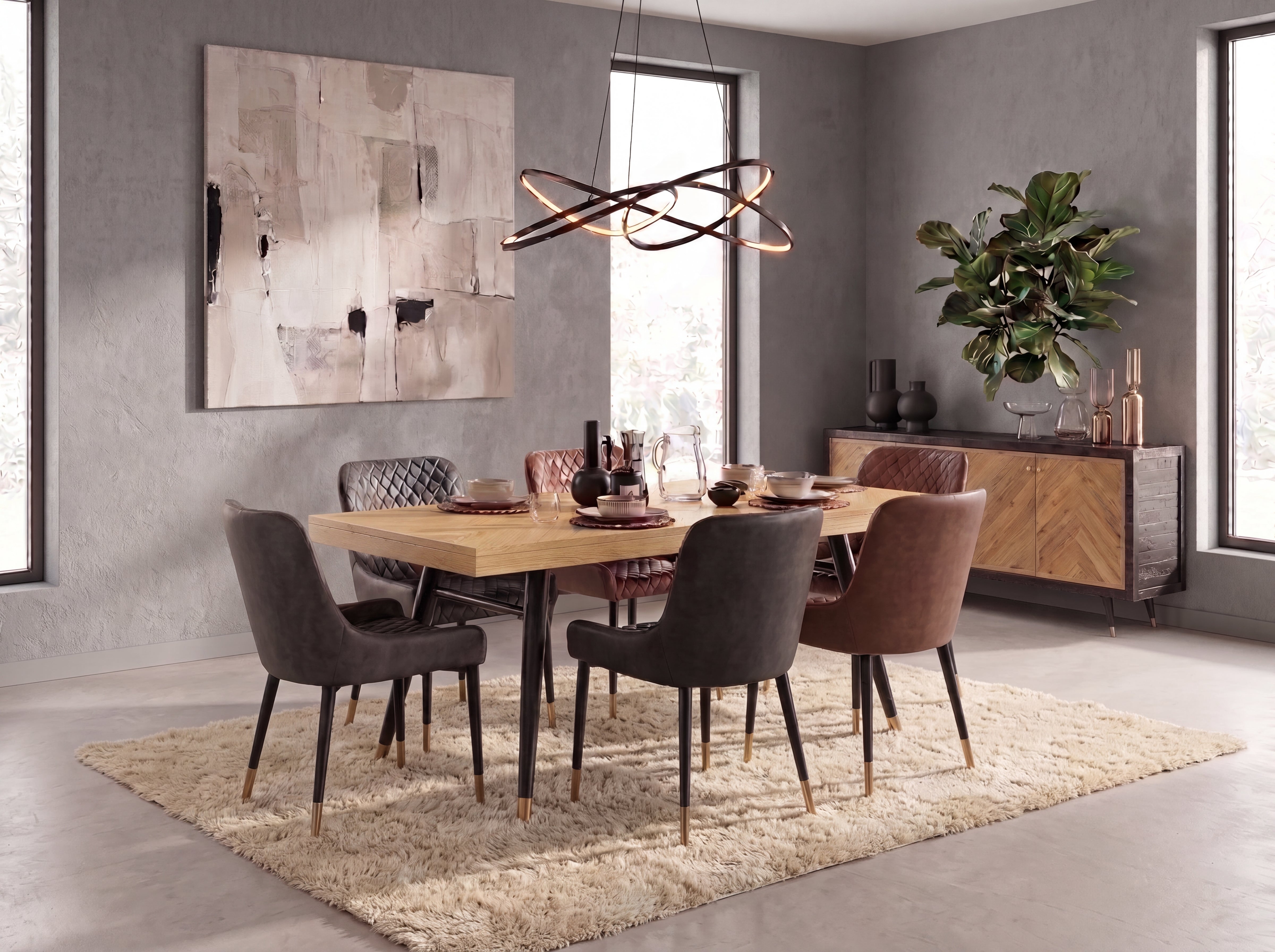 Mode Extendable Dining Table & Grey Sarah Dining Chairs