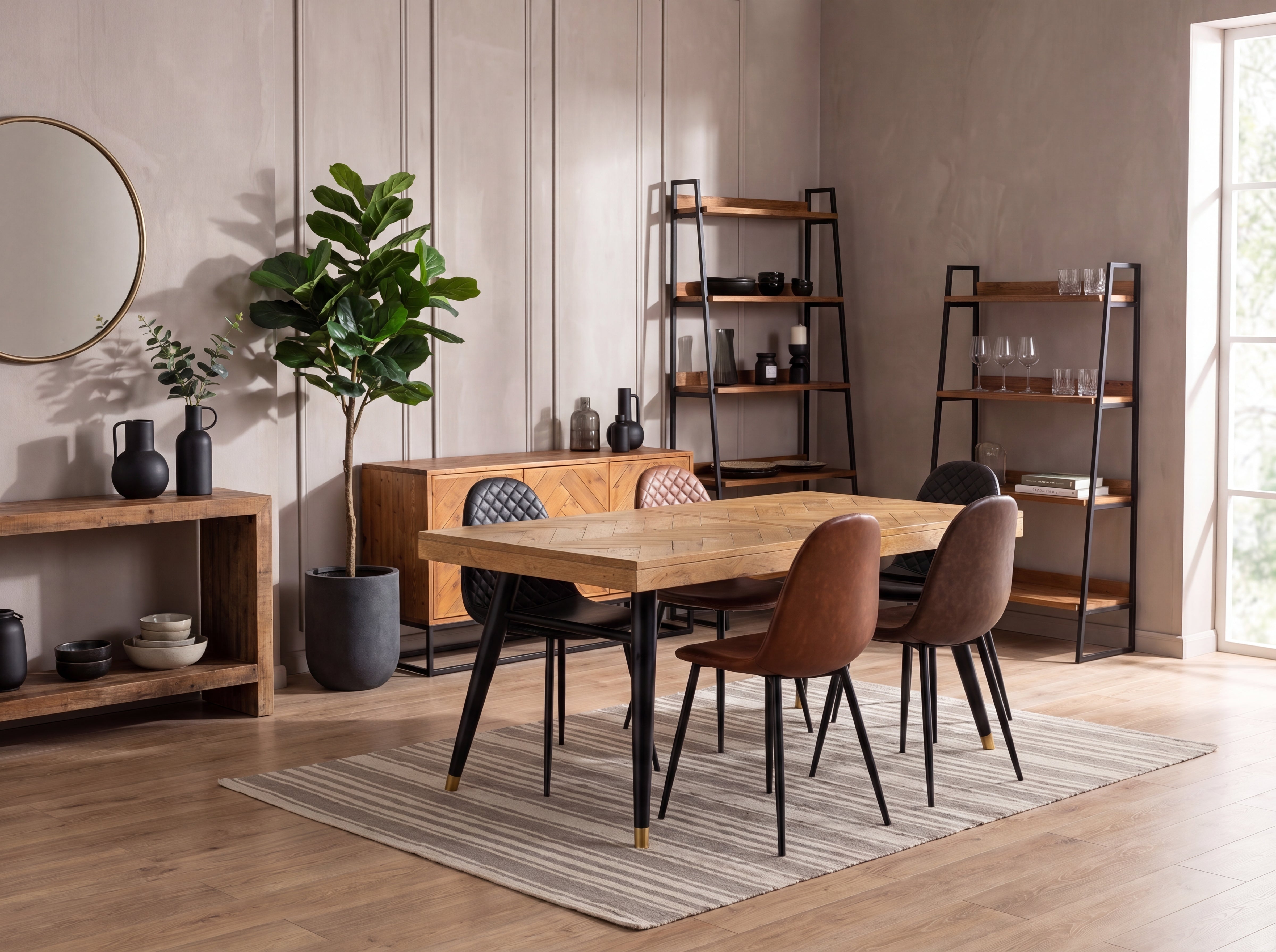 Mode 180-240cm Extendable Dining Table & Tan Dallas Dining Chairs