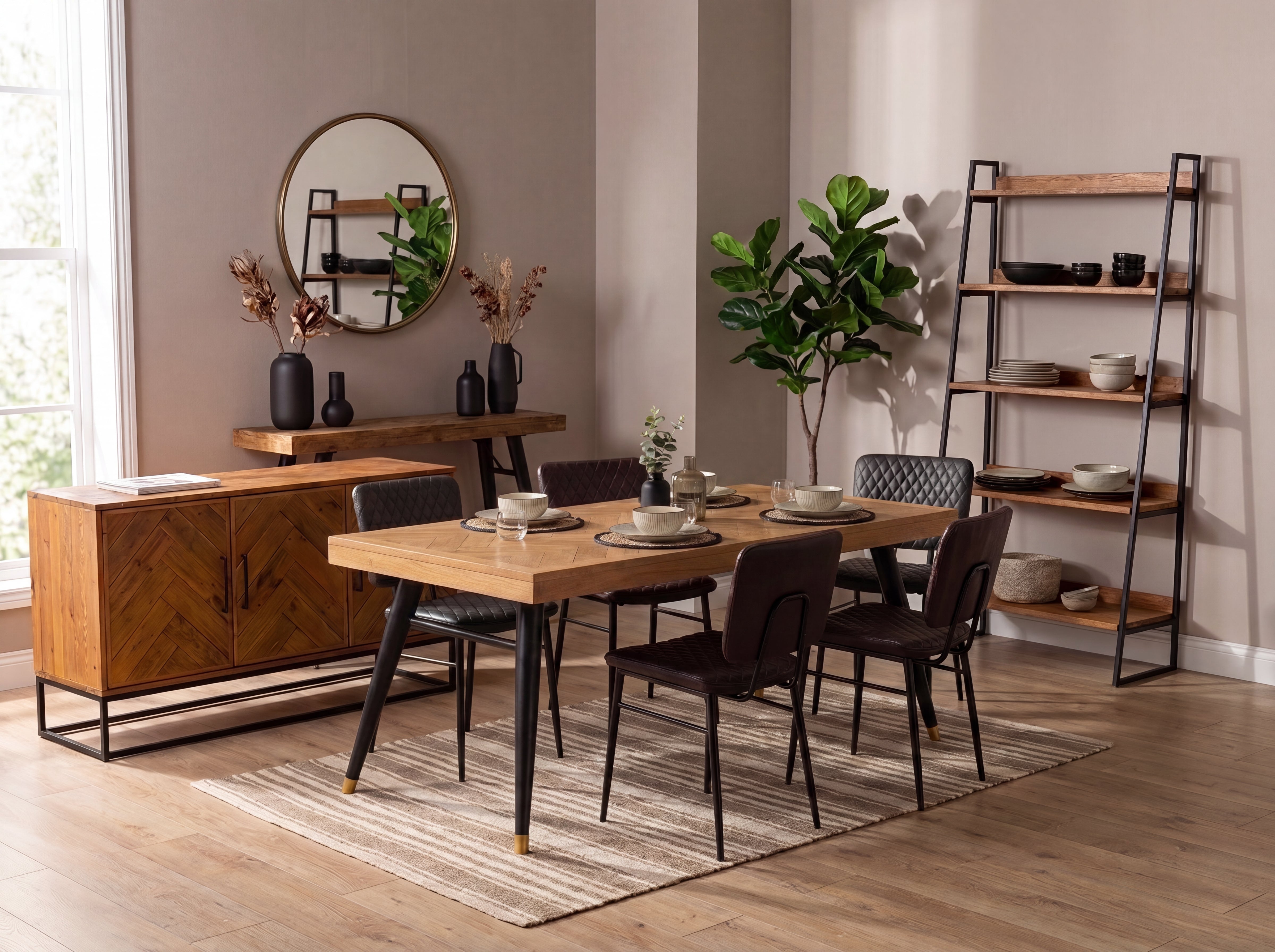 Mode 180-240cm Extendable Dining Table & Grey Houston Dining Chairs