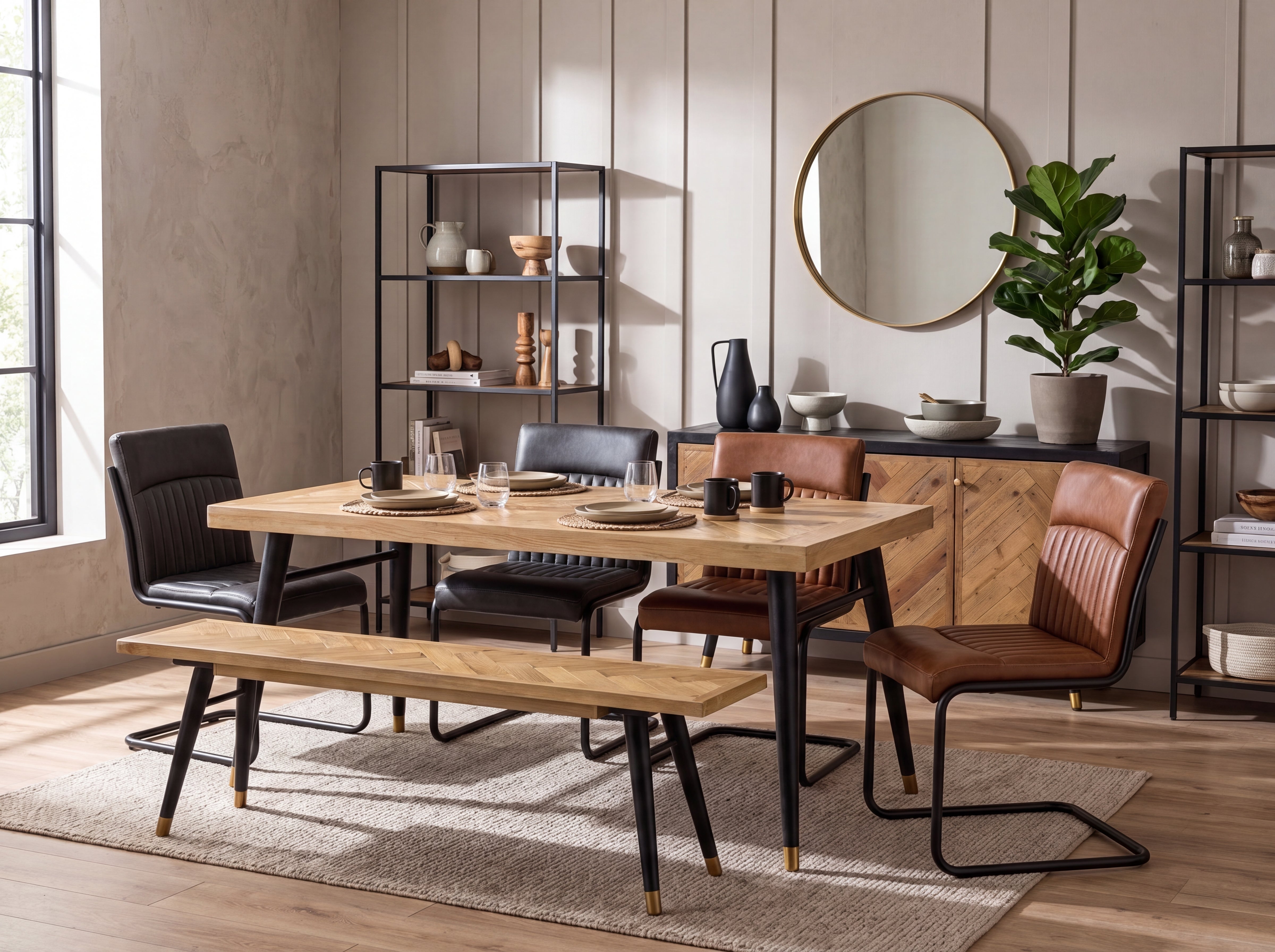 Mode Fixed Top Dining Table (160cm) & Brown Auburn Dining Chairs
