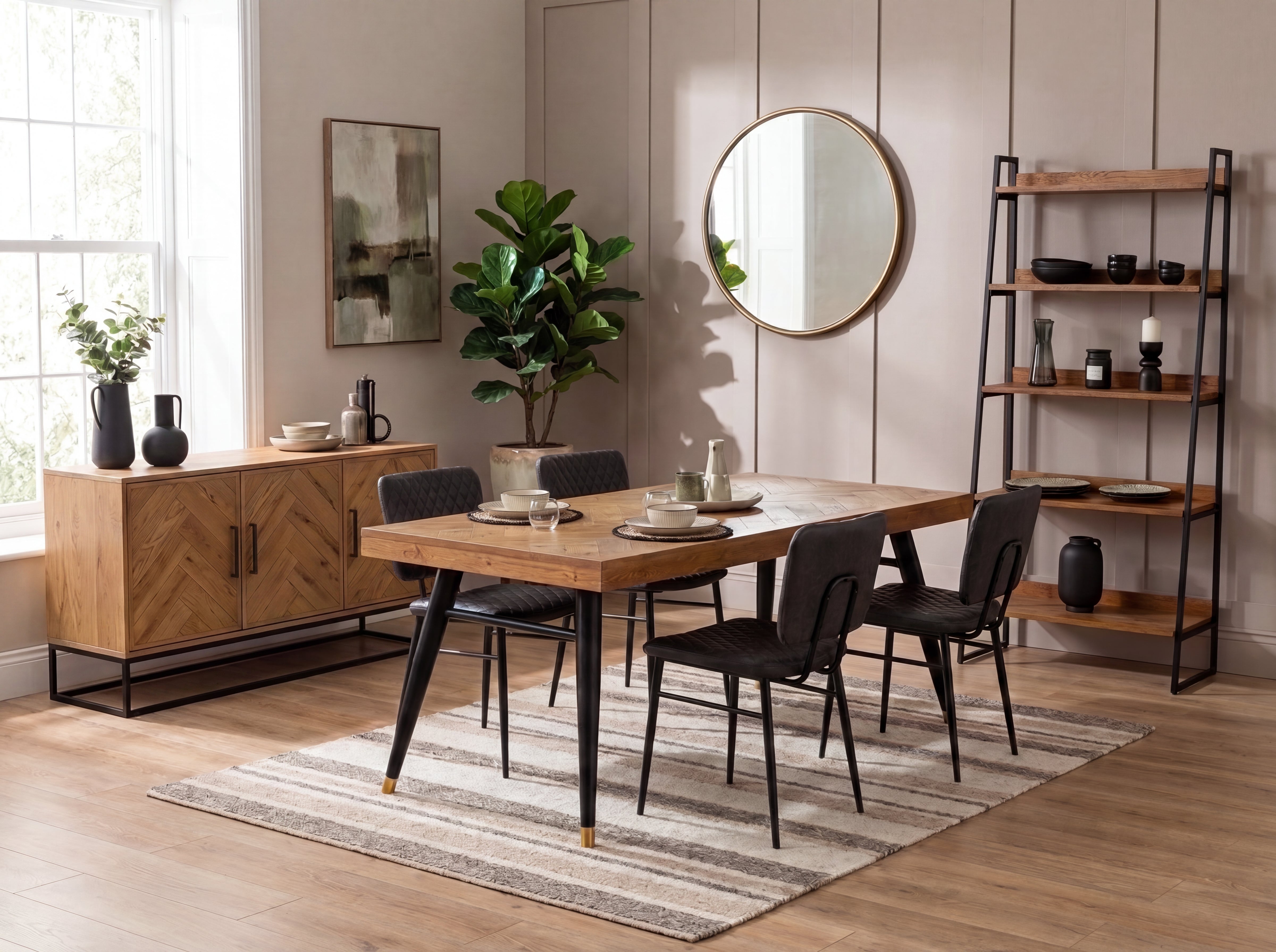 Mode 140-180cm Extendable Dining Table & Grey Houston Dining Chairs
