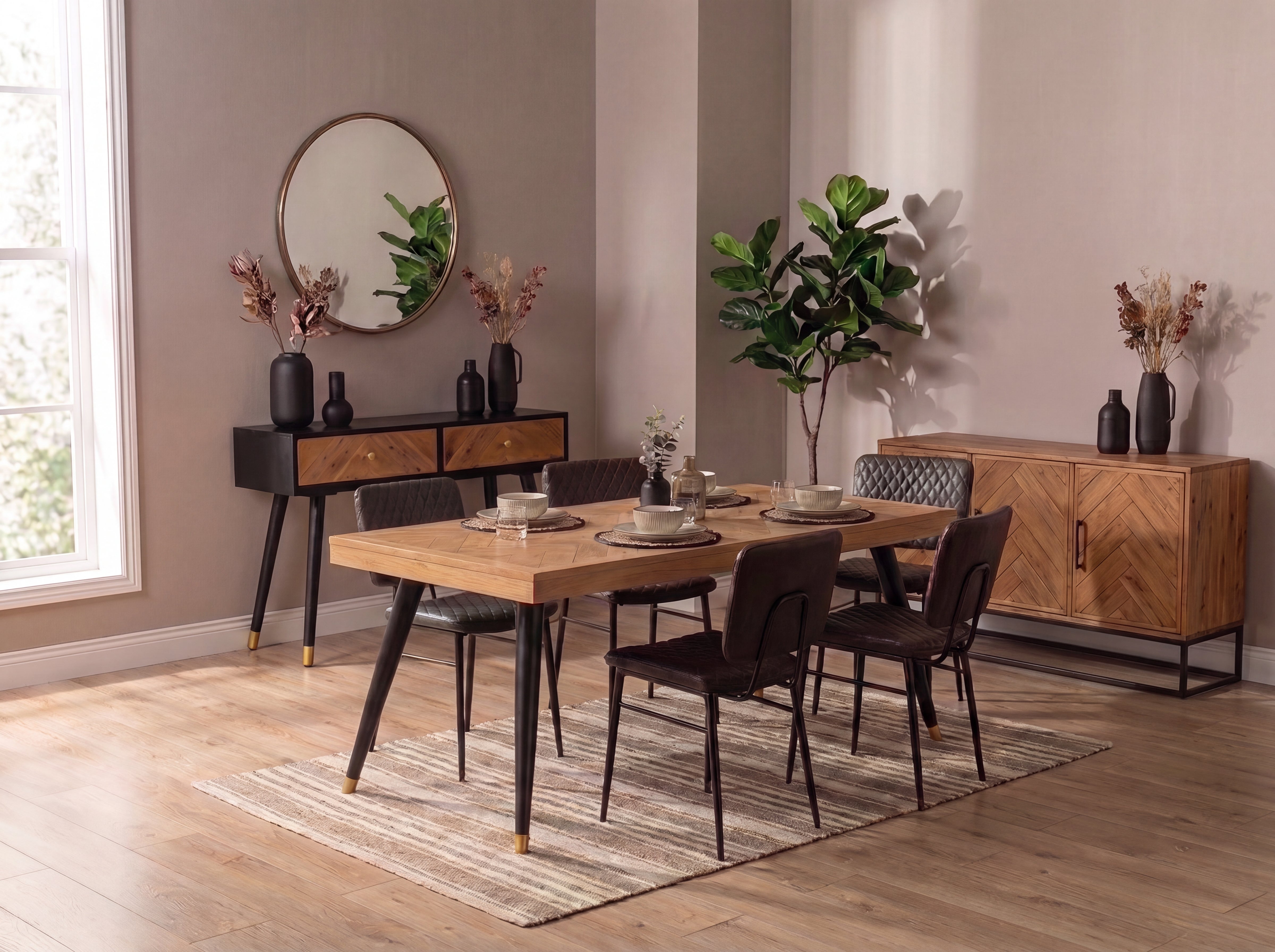Mode 180-240cm Extendable Dining Table & Grey Houston Dining Chairs