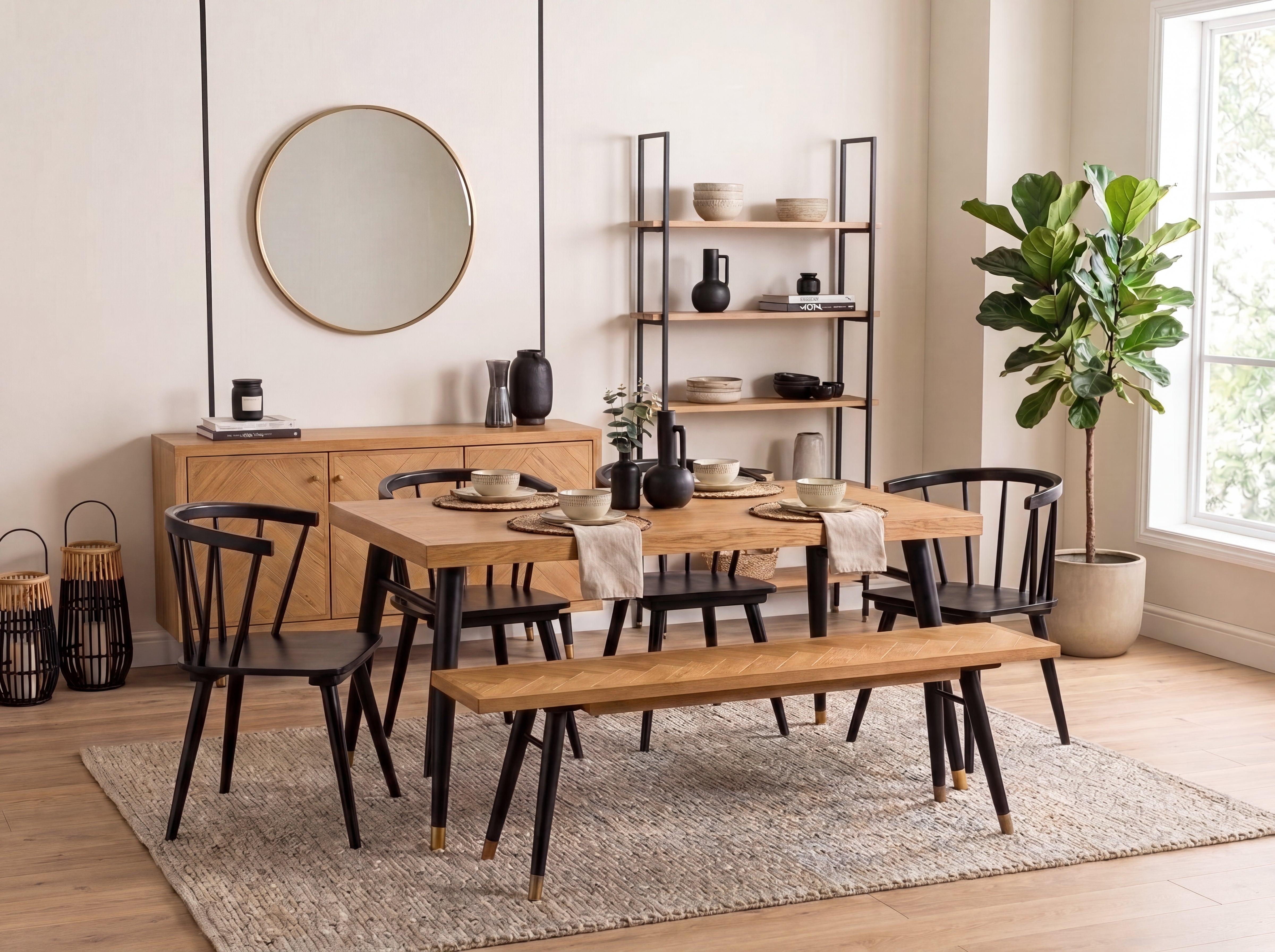 Mode Fixed Top Dining Table (160cm) & Black Bogart Dining Chairs