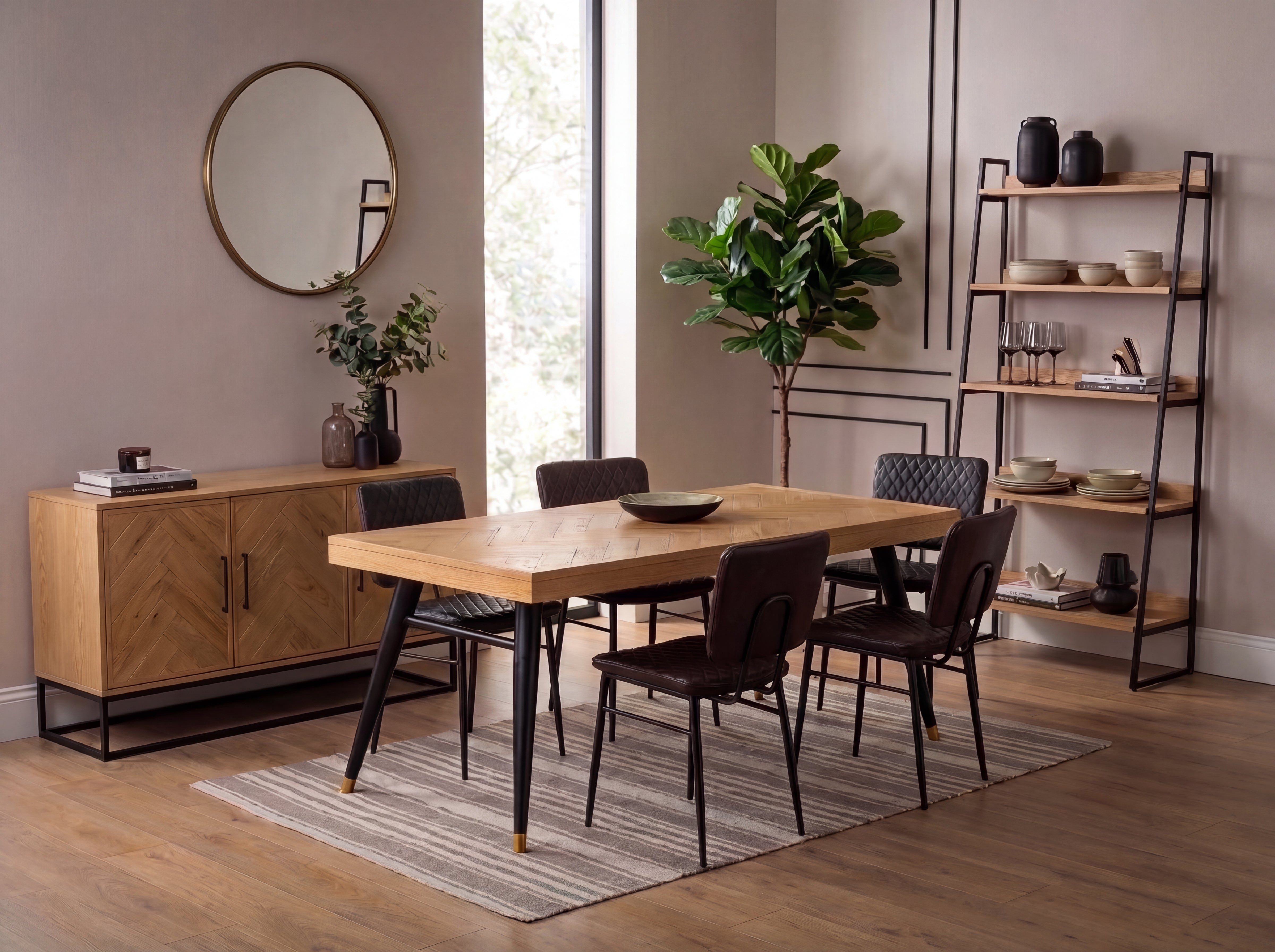 Mode 140-180cm Extendable Dining Table & Brown Houston Dining Chairs